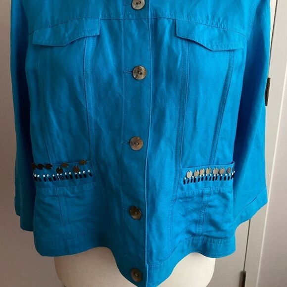 Ruby Rd. Petite Beaded Button Jacket Top | Vibrant Blue Statement Layer - Picture 3 of 9